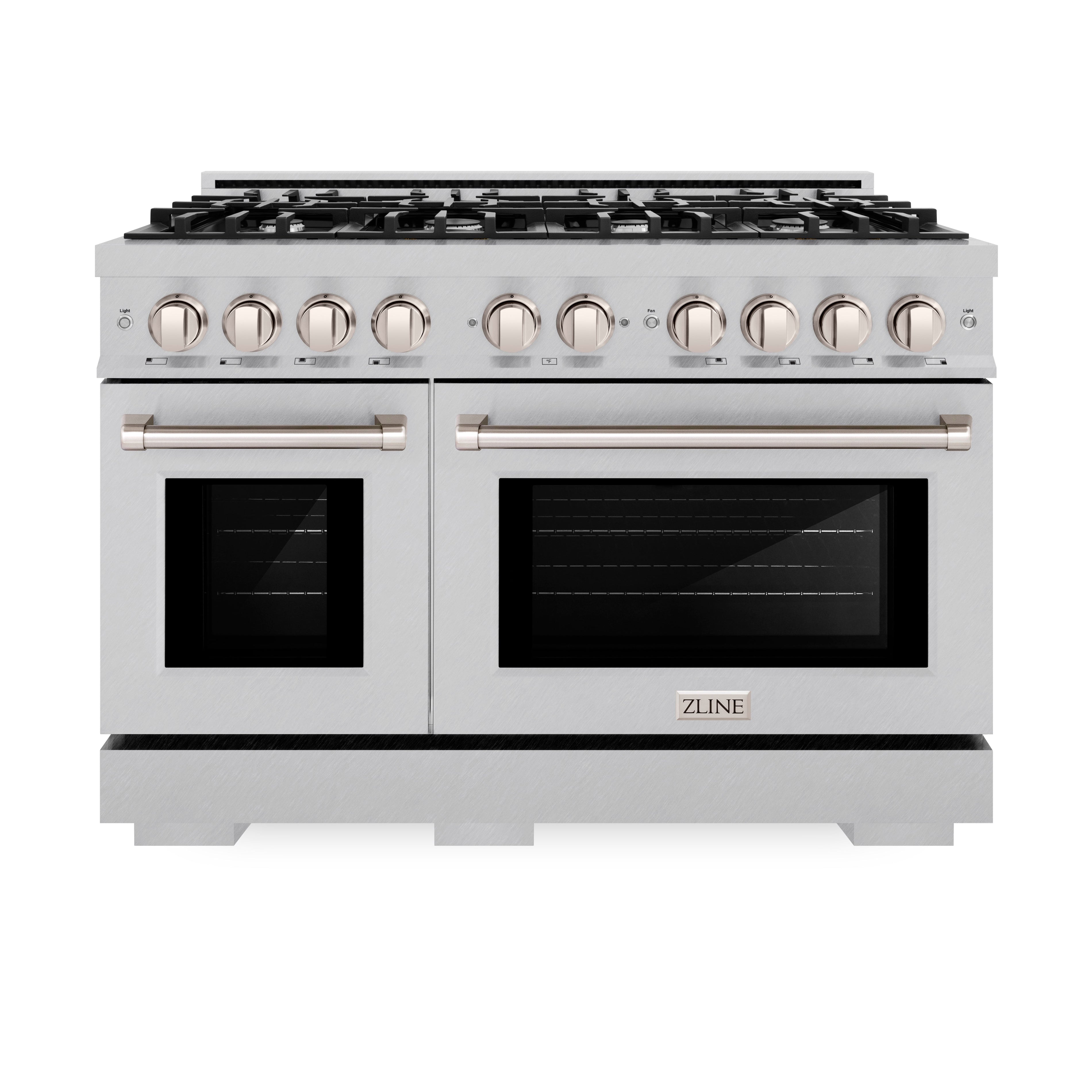 ZLINE 48 in. 6.7 cu. ft. Select Double Oven Dual Fuel Range with 8 Burner Gas Cooktop in Satin Stainless Steel (HDRS-48)