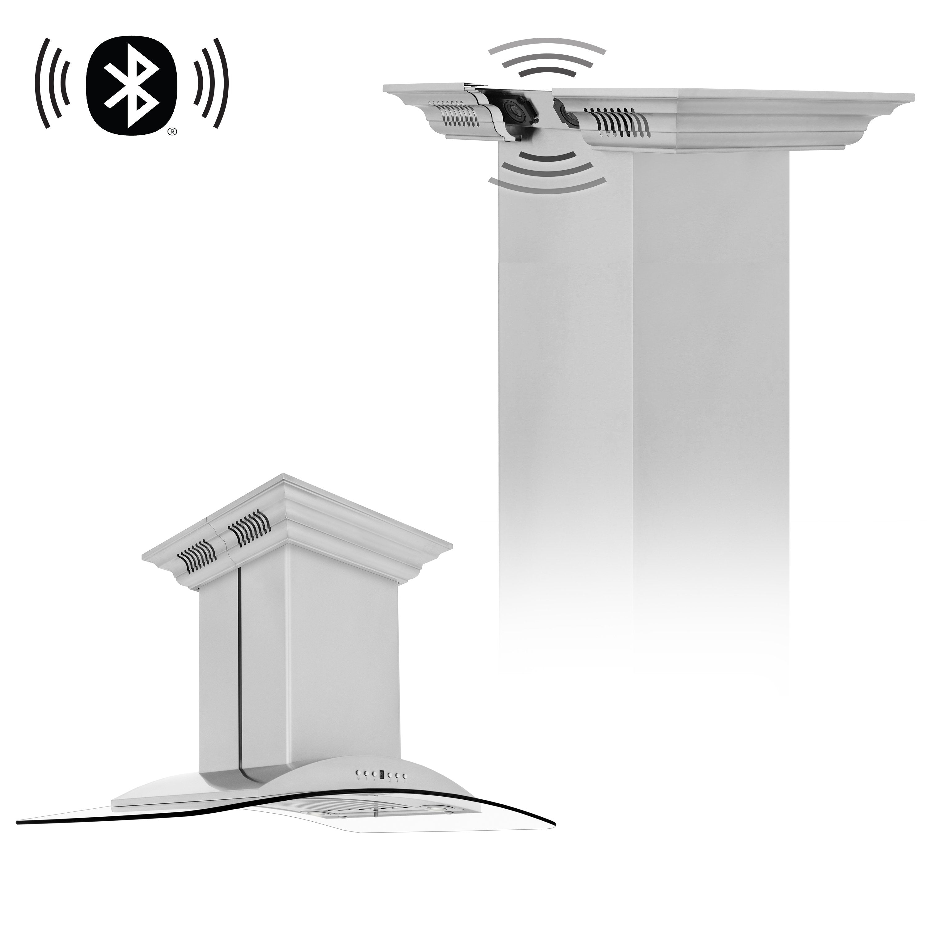 30" ZLINE CrownSound™Ducted Vent Island Mount Range Hood in Stainless Steel with Built-in Bluetooth Speakers (GL9iCRN-BT-30)