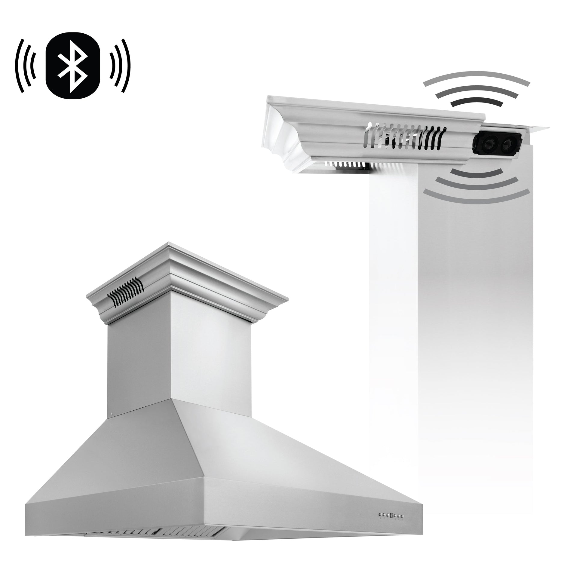 48" ZLINE CrownSound™Ducted Vent Professional Wall Mount Range Hood in Stainless Steel with Built-in Bluetooth Speakers (697CRN-BT-48)