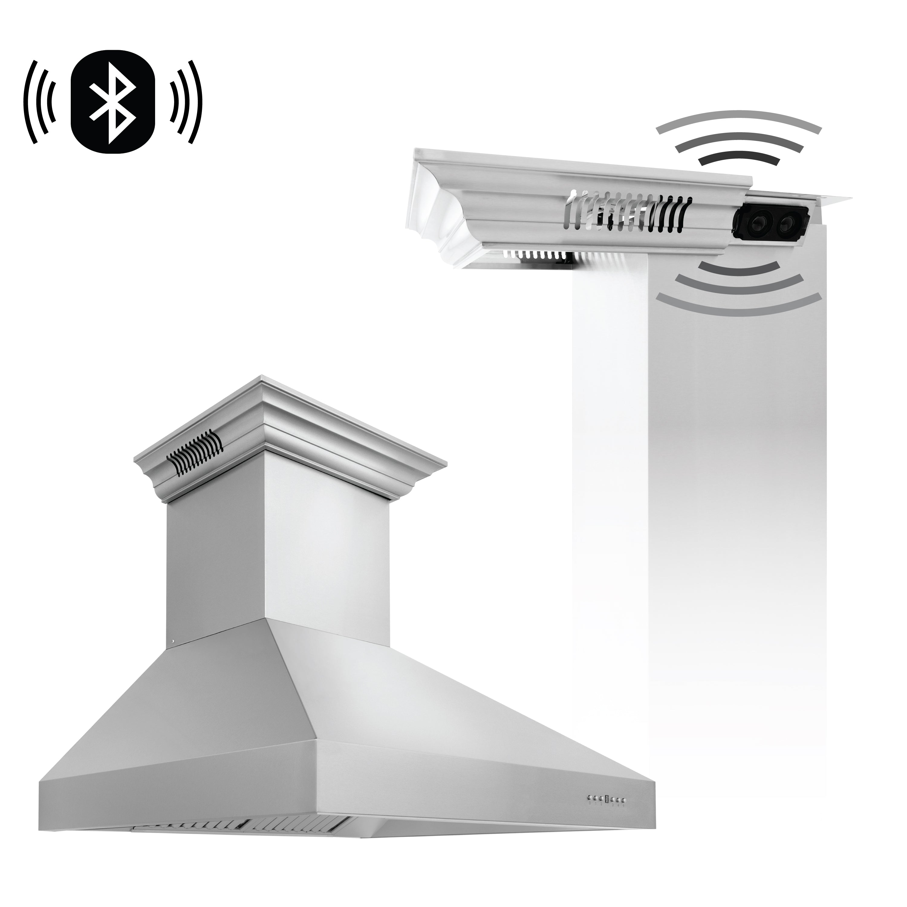 54" ZLINE CrownSound™Ducted Vent Professional Wall Mount Range Hood in Stainless Steel with Built-in Bluetooth Speakers (697CRN-BT-54)