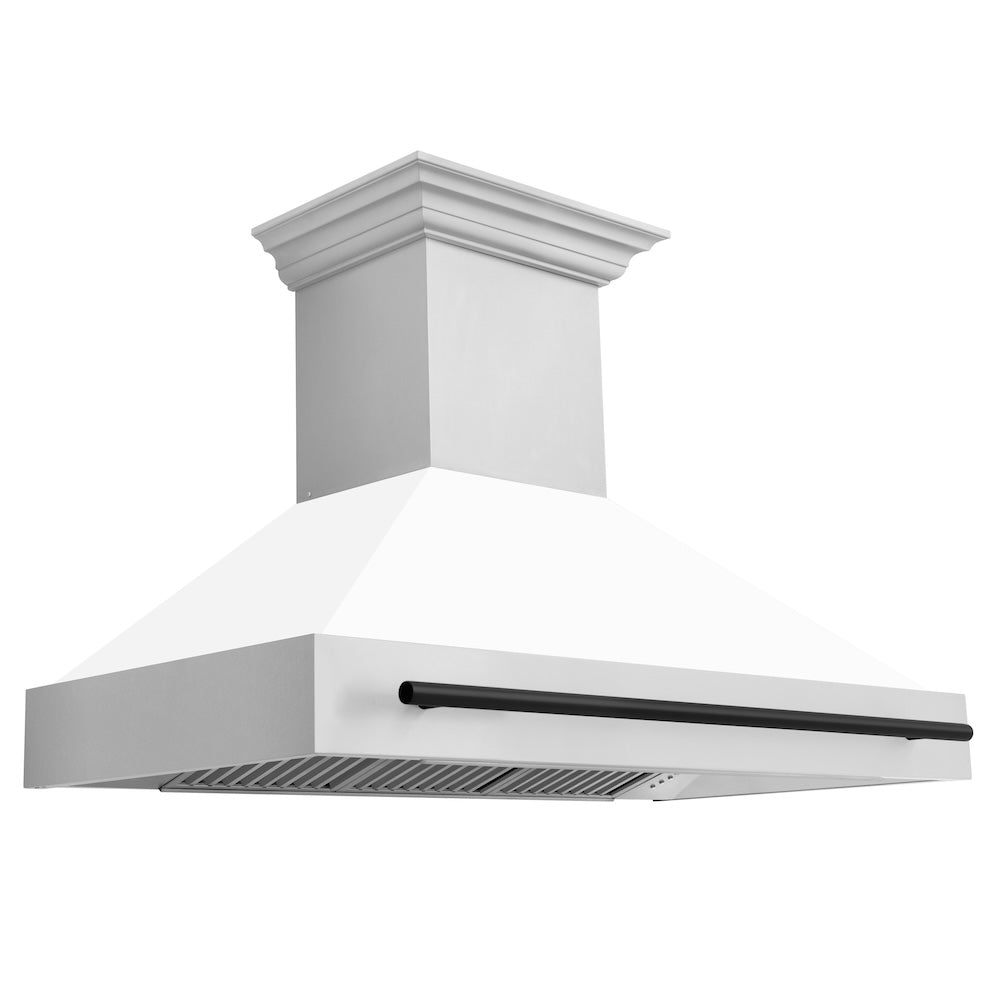 ZLINE Autograph Edition 48" Stainless Steel Range Hood with White Matte Shell and Matte Black Handle (8654STZ-WM48-MB)