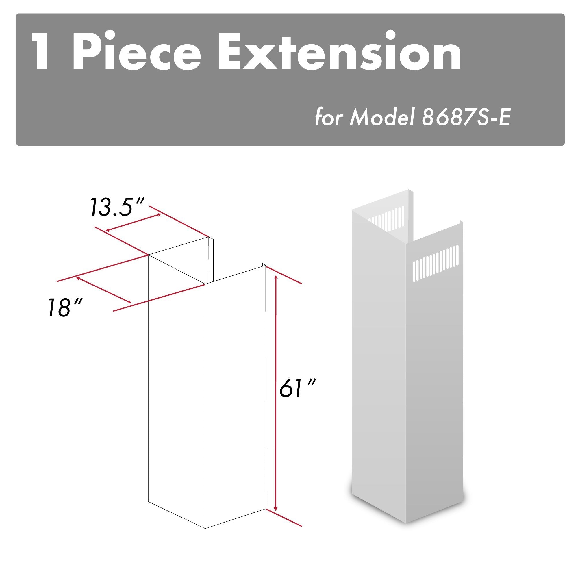 ZLINE 61 in. Satin Stainless Steel Chimney Extension for Ceilings up to 12.5 ft. (8687S-E)