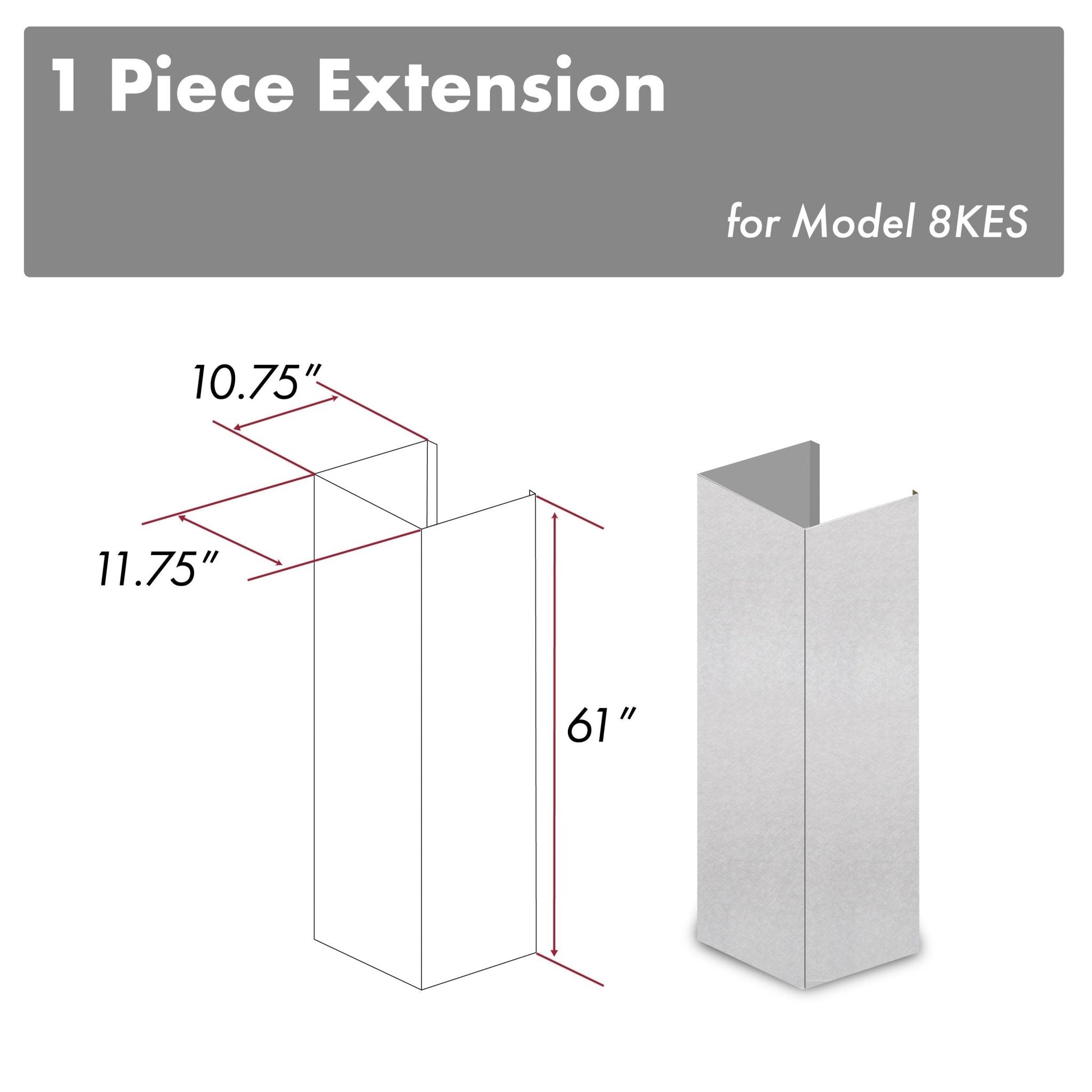 ZLINE 61 in. Satin Stainless Steel Chimney Extension for Ceilings up to 12.5 ft. (8KES-E)