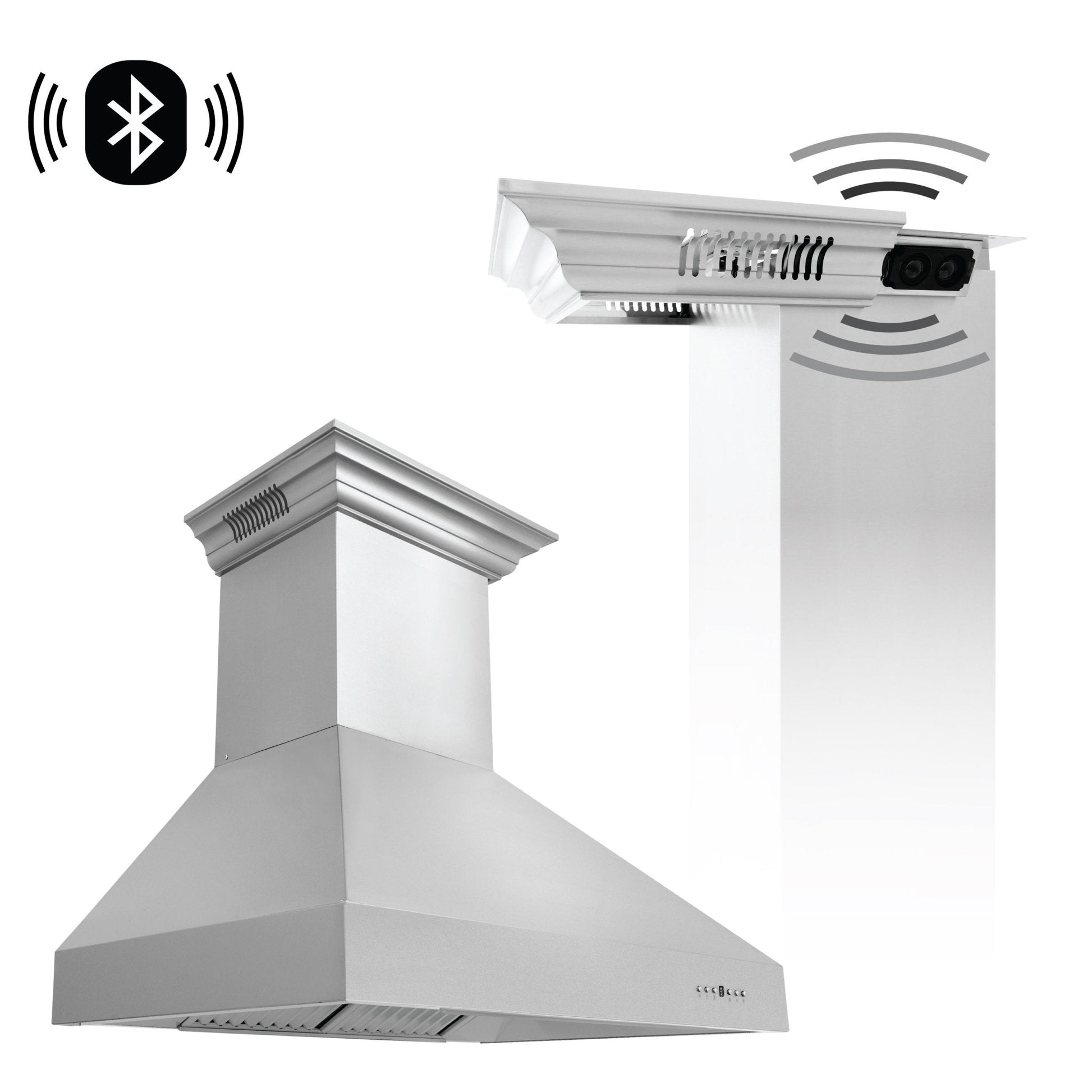 36" ZLINE CrownSound™Ducted Vent Wall Mount Range Hood in Stainless Steel with Built-in Bluetooth Speakers (667CRN-BT-36)